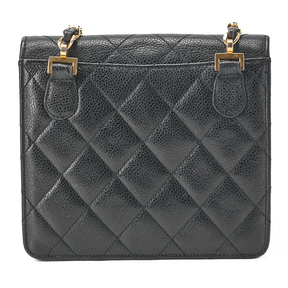 CHANEL ショルダーバッグ トートバッグ マトラッセ キャビアスキン スクエアチェーンショルダー 黒 ゴールド金具 中古