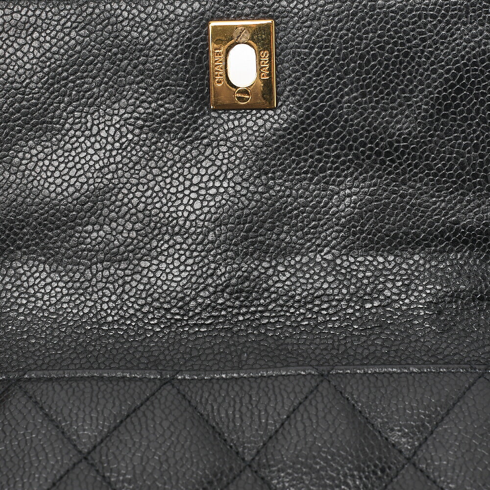 CHANEL ショルダーバッグ トートバッグ マトラッセ キャビアスキン スクエアチェーンショルダー 黒 ゴールド金具 中古