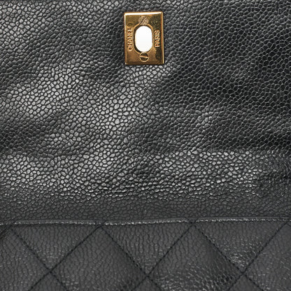 CHANEL ショルダーバッグ トートバッグ マトラッセ キャビアスキン スクエアチェーンショルダー 黒 ゴールド金具 中古