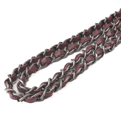 CHANEL スパークルレザー×ヴィンテージカーフ マトラッセ シングルチェーンショルダー ネイビー×ブラウン シルバー金具 中古