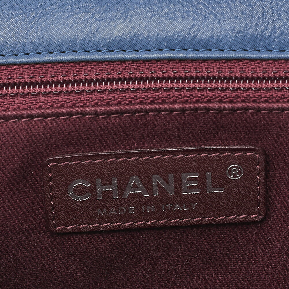 CHANEL スパークルレザー×ヴィンテージカーフ マトラッセ シングルチェーンショルダー ネイビー×ブラウン シルバー金具 中古