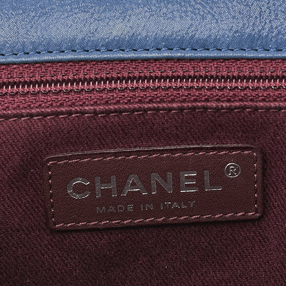 CHANEL スパークルレザー×ヴィンテージカーフ マトラッセ シングルチェーンショルダー ネイビー×ブラウン シルバー金具 中古