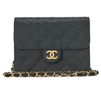 シャネル ミニマトラッセ プッシュロック チェーンショルダーバッグ サテン ブラック ゴールド金具 中古品