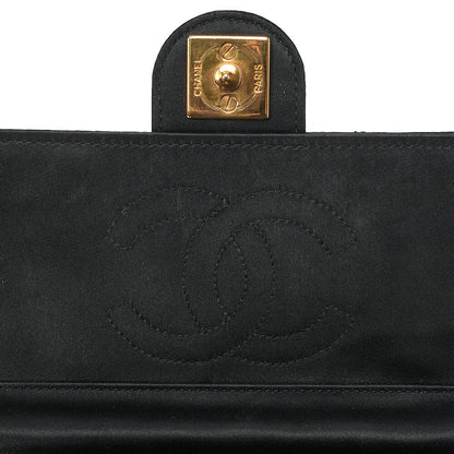 シャネル ミニマトラッセ プッシュロック チェーンショルダーバッグ サテン ブラック ゴールド金具 中古品