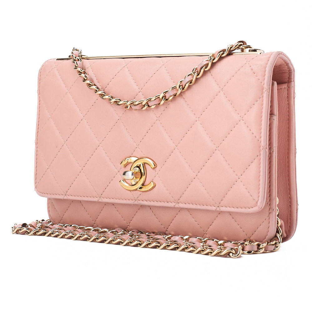 CHANEL Lambskin Matelasse Trendy CC Chain Wallet Pink Gold-Tone Hardware, Pre-Owned