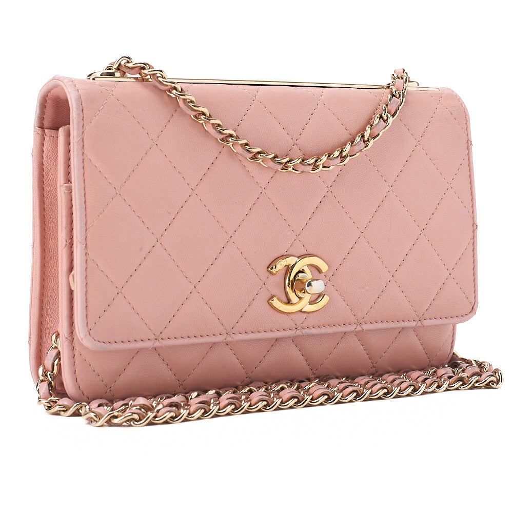 CHANEL Lambskin Matelasse Trendy CC Chain Wallet Pink Gold-Tone Hardware, Pre-Owned