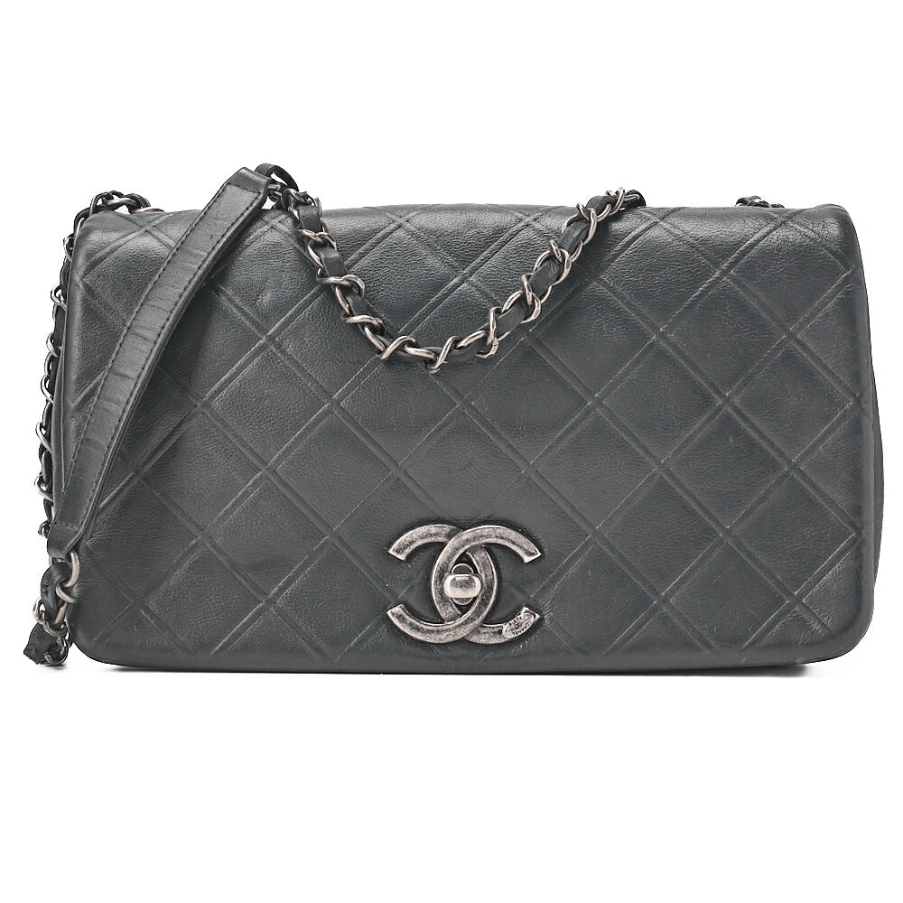 CHANEL Calfskin Matelasse Bicolore Full Flap Chain Shoulder Black Silver-Tone Hardware, Pre-Owned