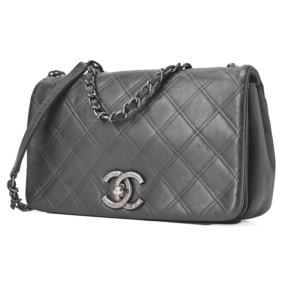 CHANEL Calfskin Matelasse Bicolore Full Flap Chain Shoulder Black Silver-Tone Hardware, Pre-Owned