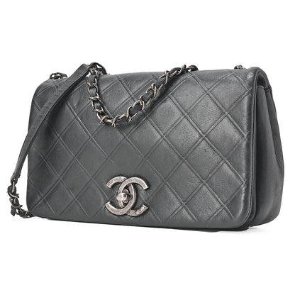 CHANEL Calfskin Matelasse Bicolore Full Flap Chain Shoulder Black Silver-Tone Hardware, Pre-Owned
