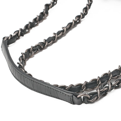 CHANEL Calfskin Matelasse Bicolore Full Flap Chain Shoulder Black Silver-Tone Hardware, Pre-Owned