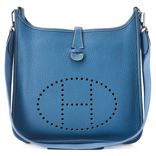 HERMES Evelyn PM 1 Anne Trion Clemence Shoulder Bag Blue Jean Silver-Tone Hardware, Pre-Owned