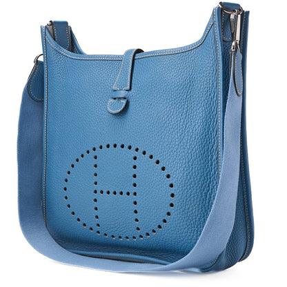 HERMES エヴリンPM 1 アン・トリオン クレマンス ショルダーバッグ ブルージーン シルバー金具 中古