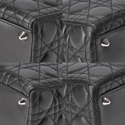 Dior Lady Dior Cannage Handbag Large Size 2way Shoulder Lambskin Silver-Tone Hardware, Pre-Owned