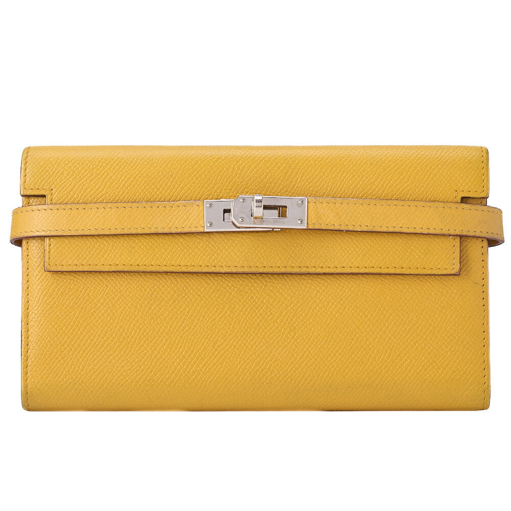 HERMES ケリーウォレット 3つ折り長財布 エプソン イエロー シルバー金具 中古品