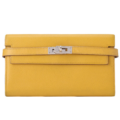 HERMES ケリーウォレット 3つ折り長財布 エプソン イエロー シルバー金具 中古品