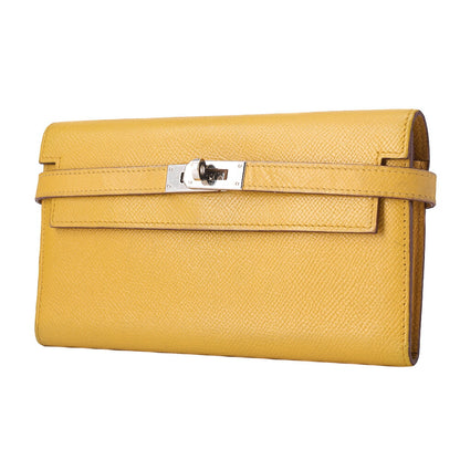 HERMES ケリーウォレット 3つ折り長財布 エプソン イエロー シルバー金具 中古品