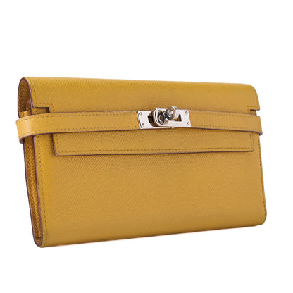 HERMES ケリーウォレット 3つ折り長財布 エプソン イエロー シルバー金具 中古品