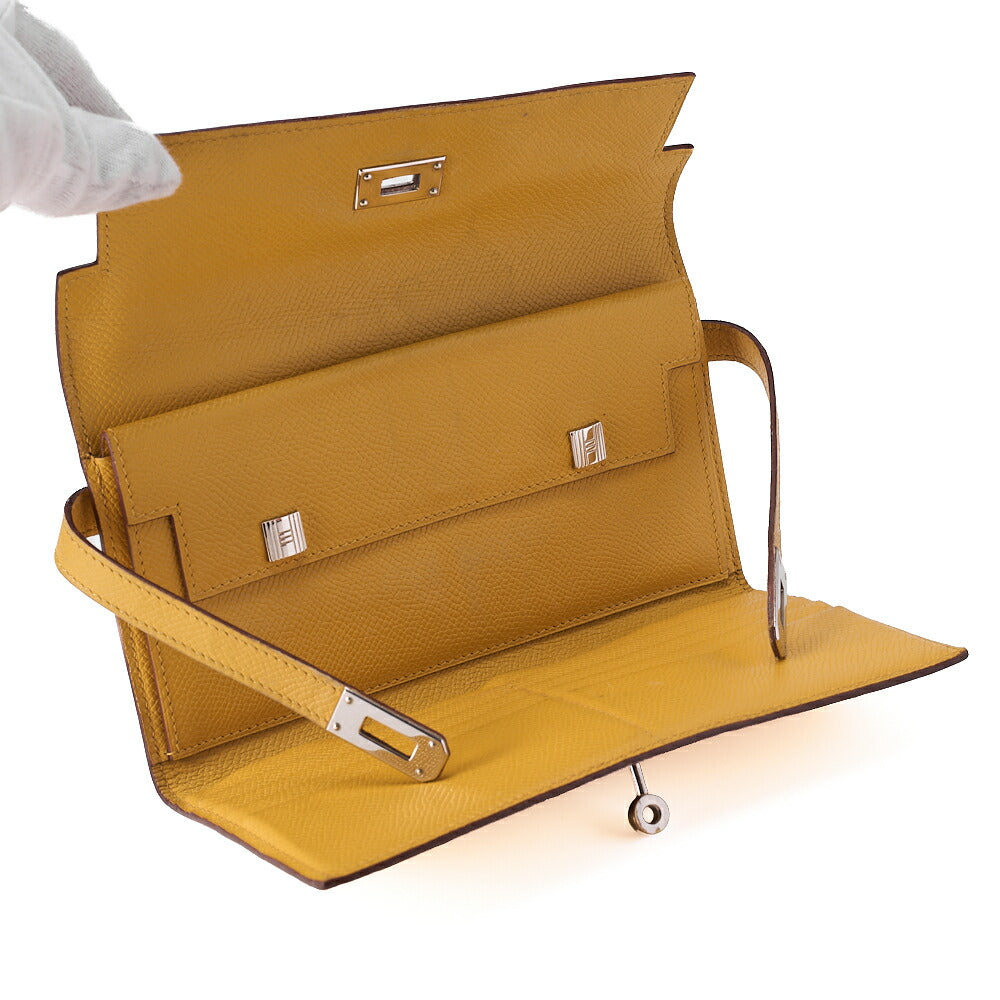 HERMES ケリーウォレット 3つ折り長財布 エプソン イエロー シルバー金具 中古品