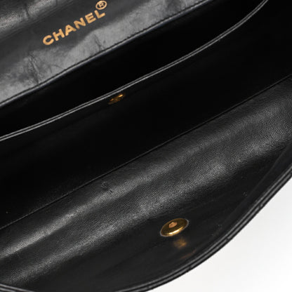 シャネル マトラッセ ターンロック フル フラップ チェーン ショルダーバッグ ラムスキン ブラック ゴールド金具, 中古品