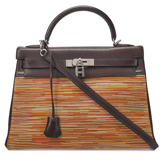 HERMES Kelly 32 Handbag Inseam Vibrato x Gulliver 2way Brown x Multicolor Silver-Tone Hardware, Pre-Owned