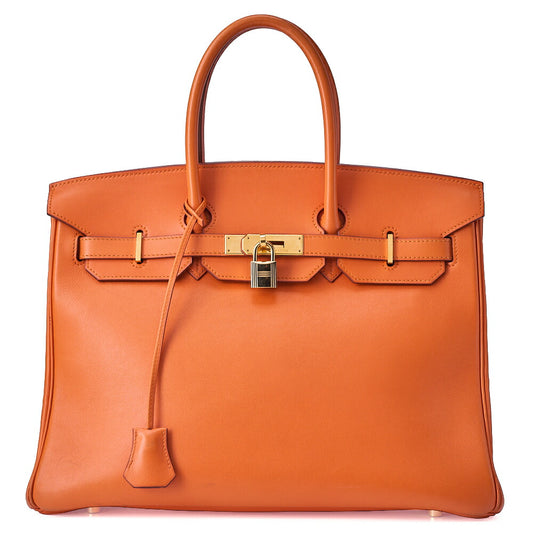 HERMES Birkin 35 Handbag Gulliver Orange Gold-Tone Hardware, Pre-Owned