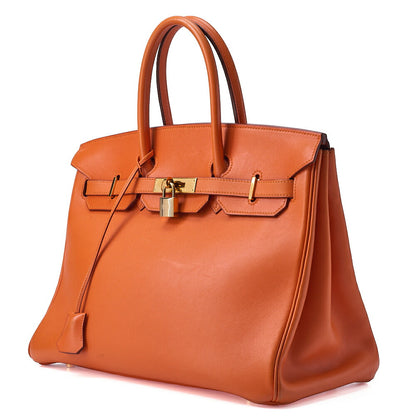 HERMES Birkin 35 Handbag Gulliver Orange Gold-Tone Hardware, Pre-Owned