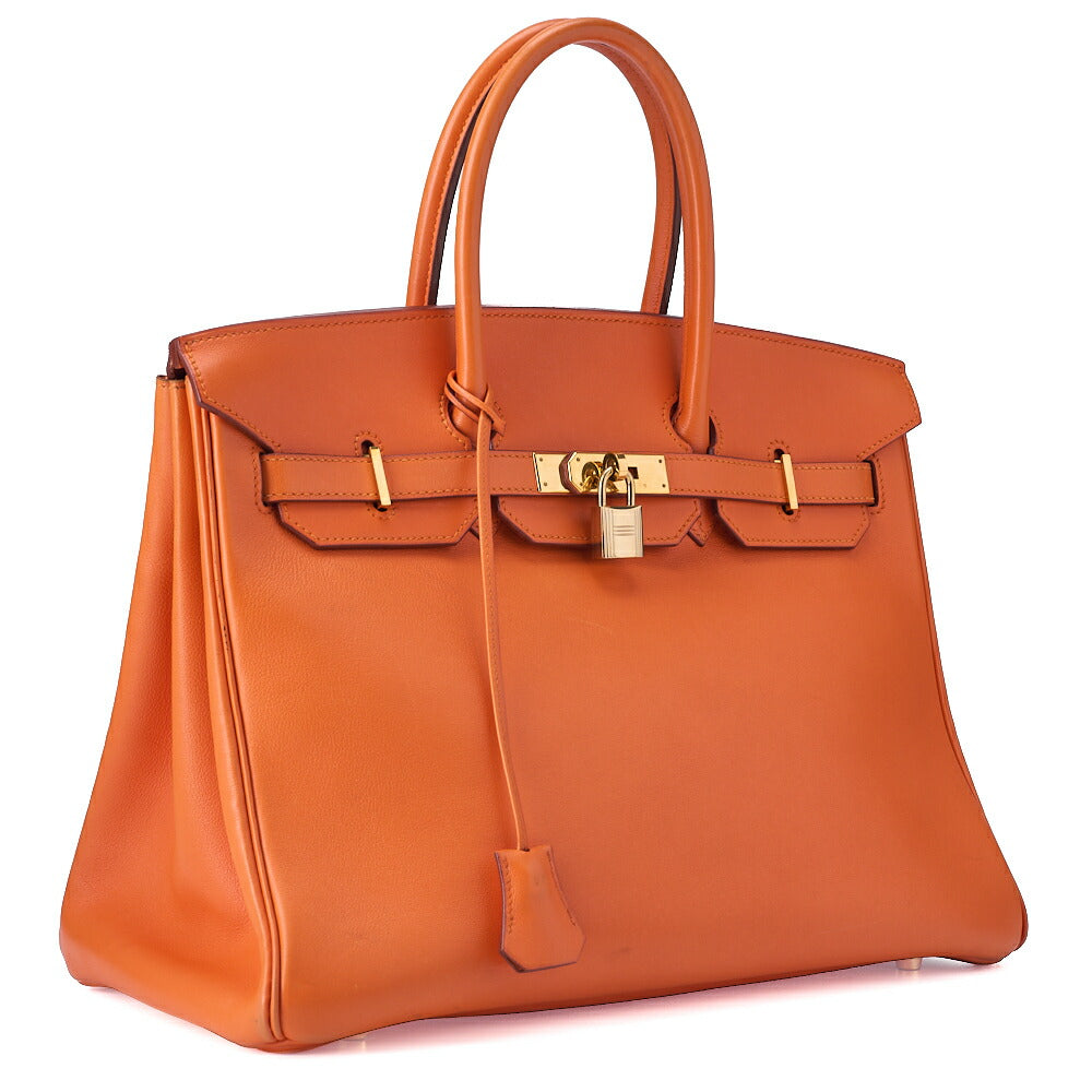 HERMES Birkin 35 Handbag Gulliver Orange Gold-Tone Hardware, Pre-Owned