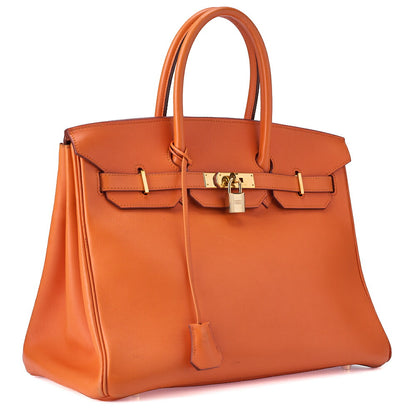 HERMES Birkin 35 Handbag Gulliver Orange Gold-Tone Hardware, Pre-Owned