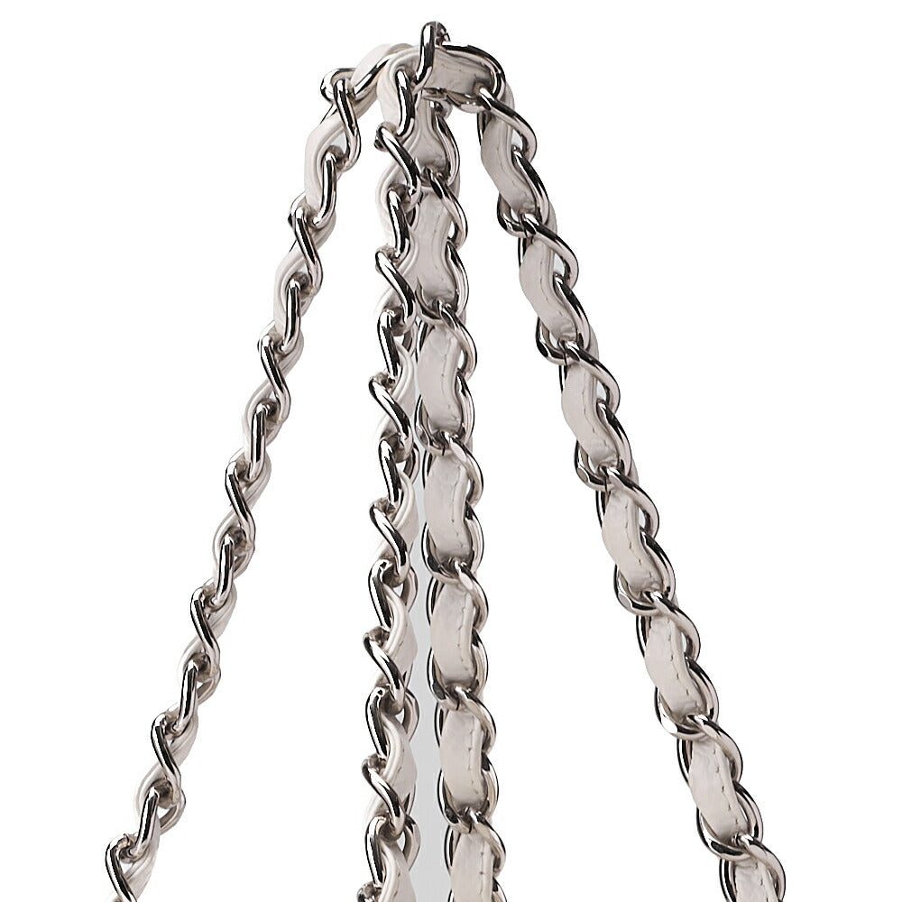 CHANEL Matelasse Double Chain Tote Bag PTT Caviar Skin White Silver-Tone Hardware, Pre-Owned