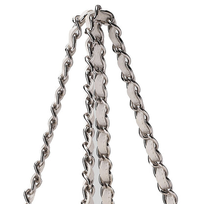 CHANEL Matelasse Double Chain Tote Bag PTT Caviar Skin White Silver-Tone Hardware, Pre-Owned