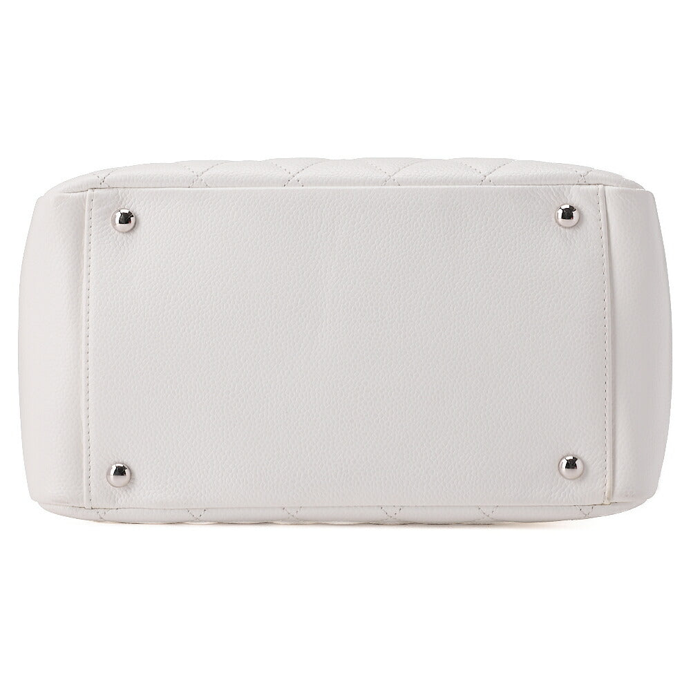 CHANEL Matelasse Double Chain Tote Bag PTT Caviar Skin White Silver-Tone Hardware, Pre-Owned