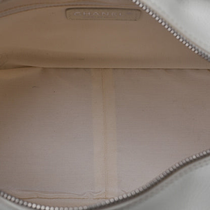 CHANEL Matelasse Double Chain Tote Bag PTT Caviar Skin White Silver-Tone Hardware, Pre-Owned