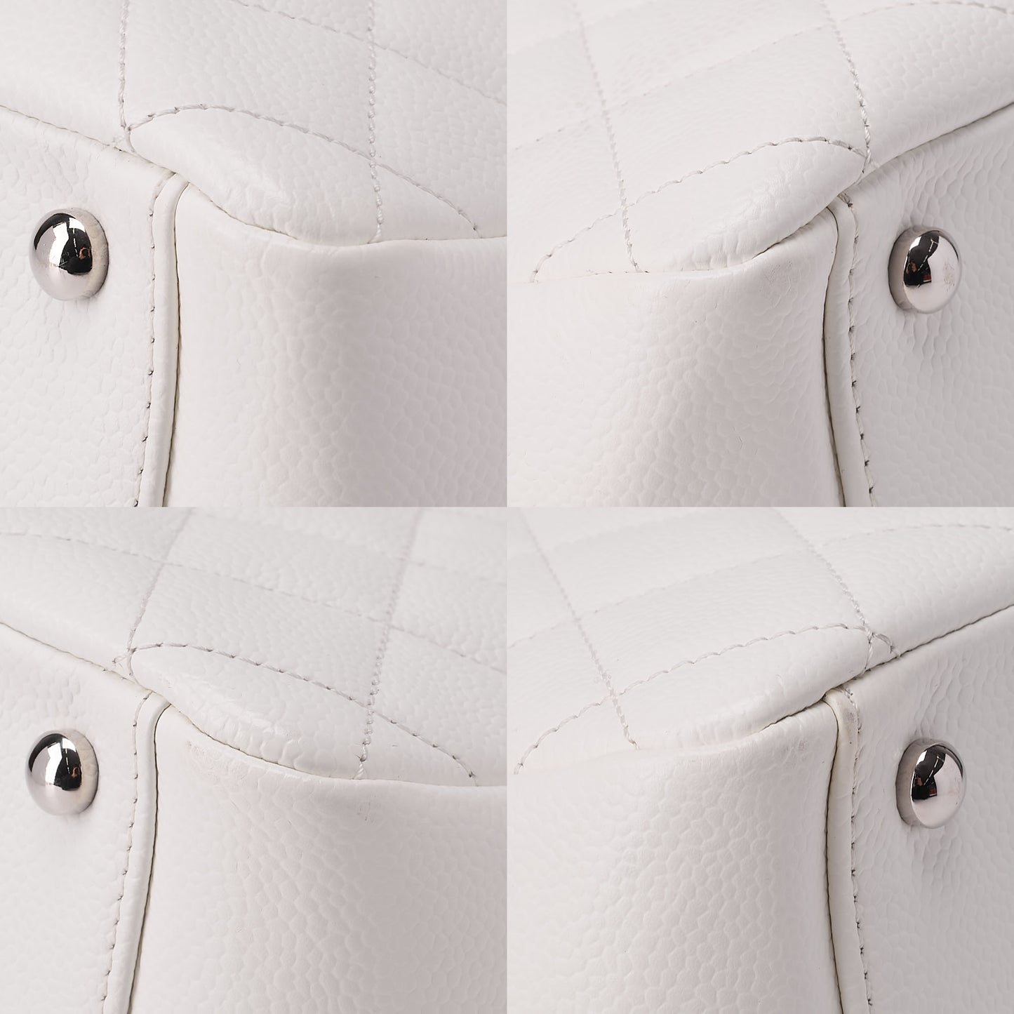 CHANEL Matelasse Double Chain Tote Bag PTT Caviar Skin White Silver-Tone Hardware, Pre-Owned