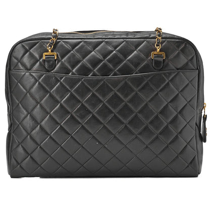 CHANEL Matelasse Double Chain Shoulder Bag Large Size Lambskin Black Gold-Tone Hardware, Pre-Owned