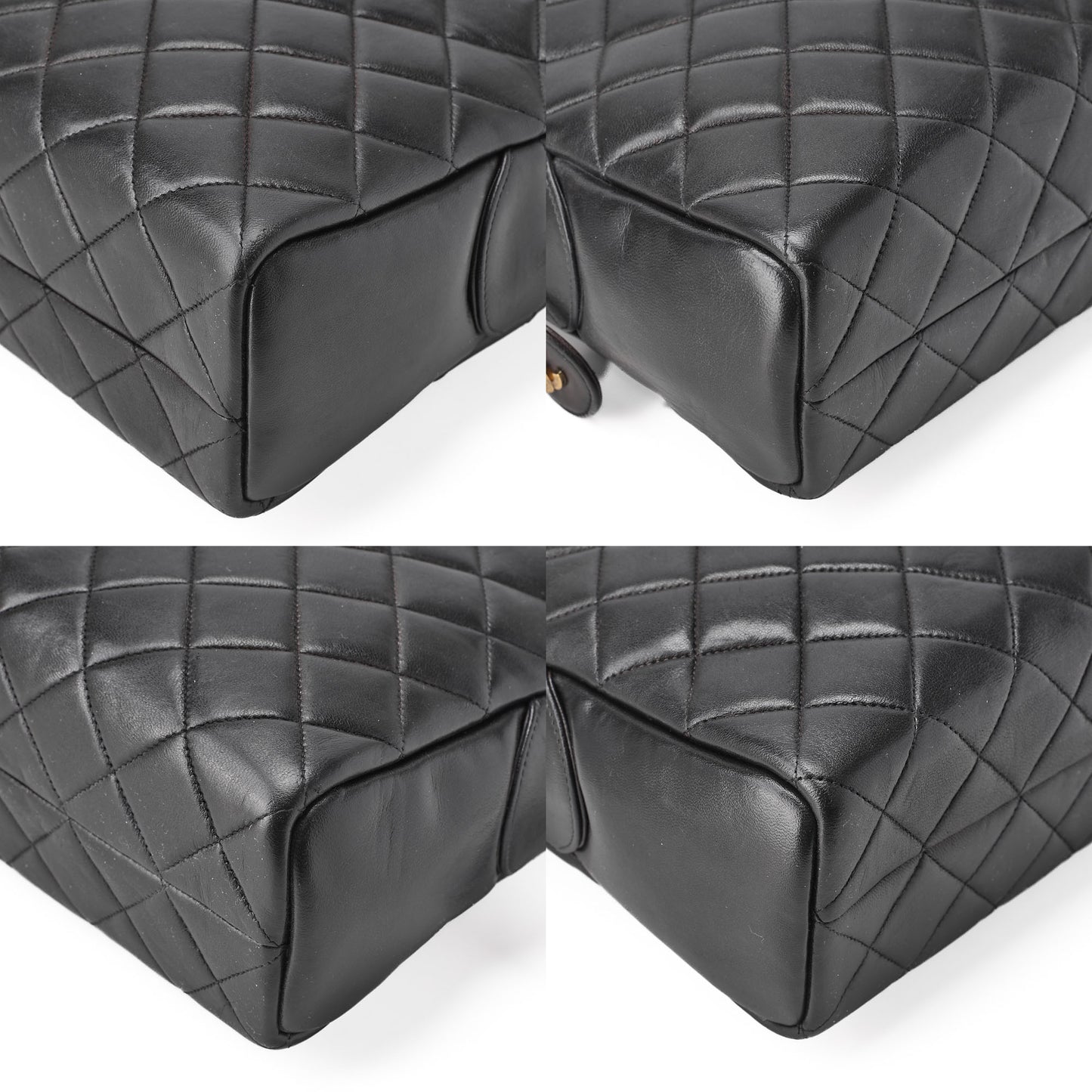 CHANEL Matelasse Double Chain Shoulder Bag Large Size Lambskin Black Gold-Tone Hardware, Pre-Owned