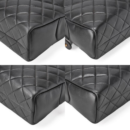 CHANEL Matelasse Double Chain Shoulder Bag Large Size Lambskin Black Gold-Tone Hardware, Pre-Owned