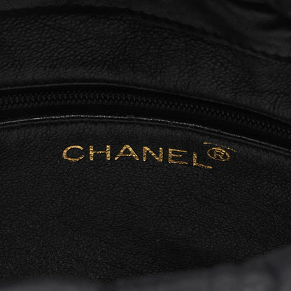 CHANEL Chain Shoulder Matelasse Fringe Drawstring Lambskin Black Gold-Tone Hardware, Pre-Owned