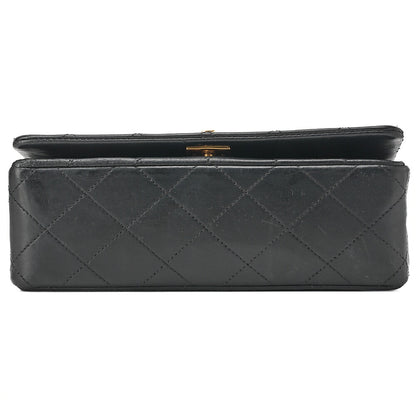 シャネル ラムスキン マトラッセ フル フラップ 19cm ターンロック チェーンショルダーバッグ 黒 ゴールド金具 中古