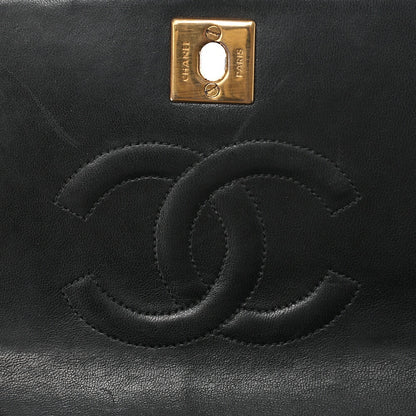シャネル ラムスキン マトラッセ フル フラップ 19cm ターンロック チェーンショルダーバッグ 黒 ゴールド金具 中古