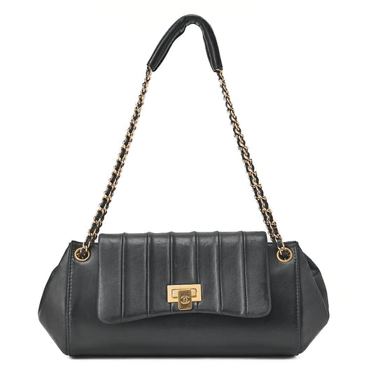 CHANEL Mademoiselle Coco Mark Turnlock Chain Shoulder Lambskin Black Gold-Tone Hardware, Pre-Owned