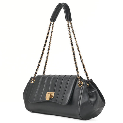 CHANEL Mademoiselle Coco Mark Turnlock Chain Shoulder Lambskin Black Gold-Tone Hardware, Pre-Owned