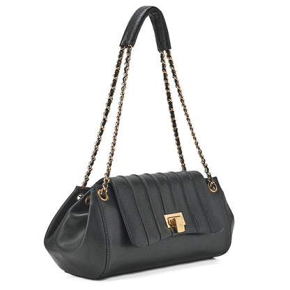 CHANEL Mademoiselle Coco Mark Turnlock Chain Shoulder Lambskin Black Gold-Tone Hardware, Pre-Owned