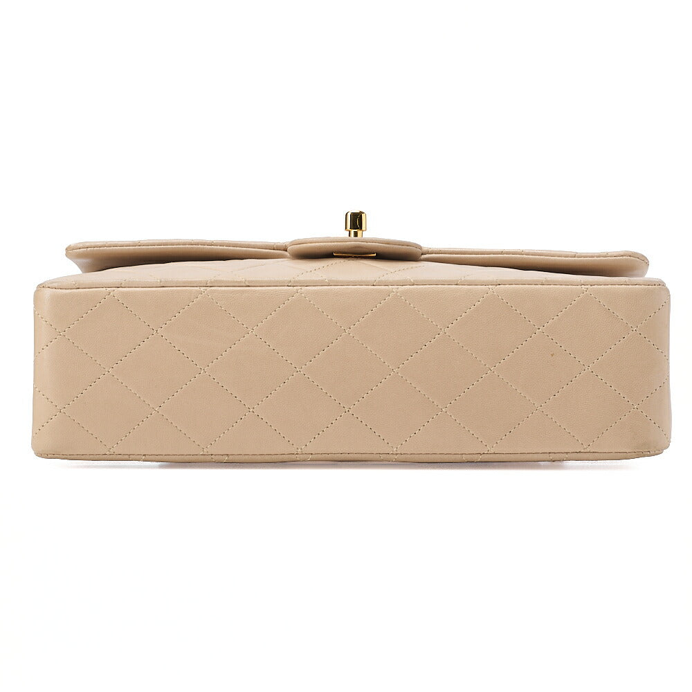 シャネル ラムスキン マトラッセ 25cm ダブルフラップ チェーンショルダー ベージュ ゴールド金具、中古品