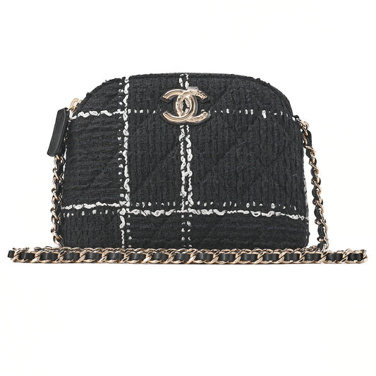 CHANEL Tweed Matelasse Cocomark Mini Chain Shoulder Multicolor Black x White Gold-Tone Hardware, Pre-Owned