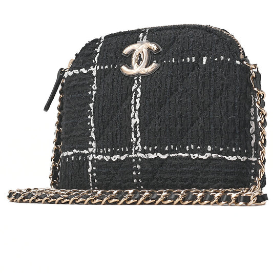 CHANEL Tweed Matelasse Cocomark Mini Chain Shoulder Multicolor Black x White Gold-Tone Hardware, Pre-Owned