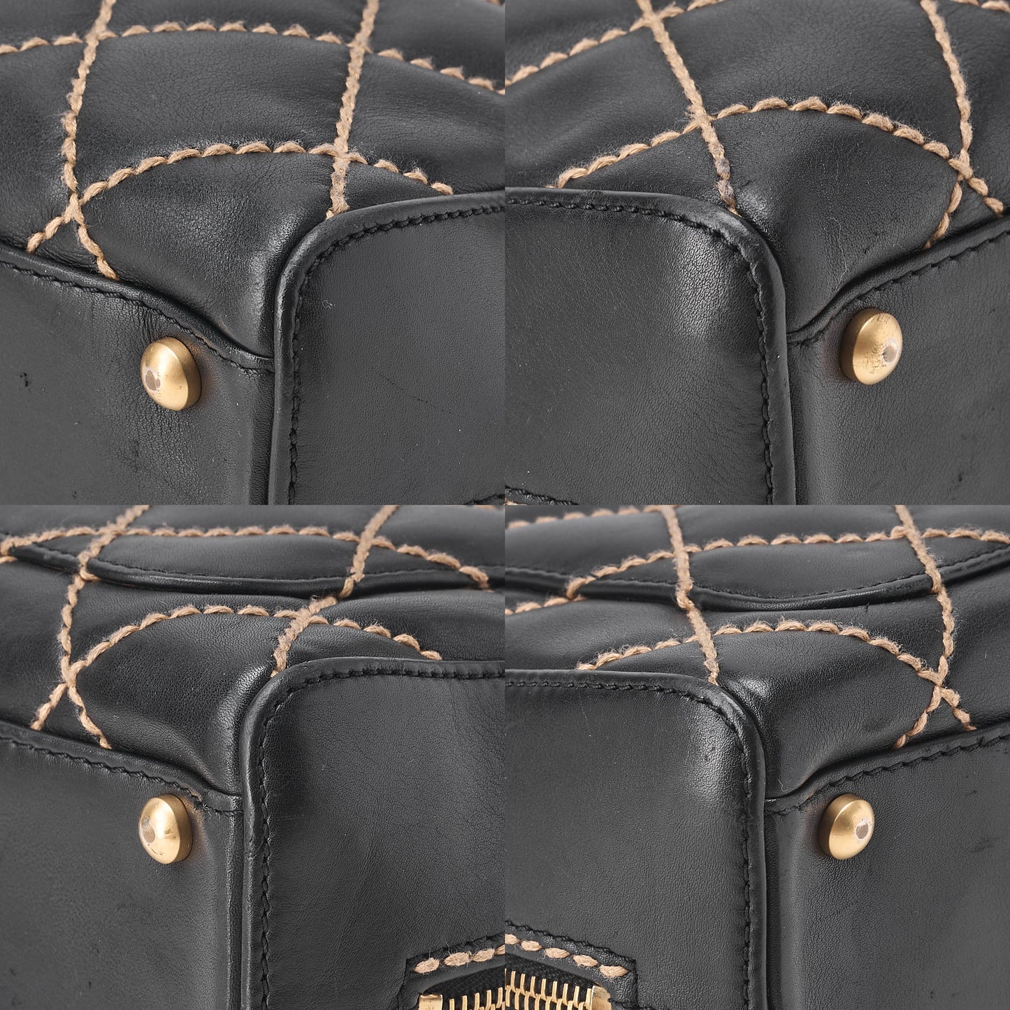 シャネル ココマーク ワイルドステッチ ハンドバッグ カーフスキン ブラック ゴールド金具, 中古品
