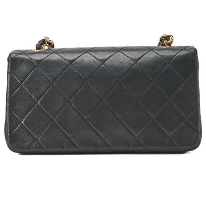 シャネル ラムスキン マトラッセ フル フラップ チェーン ショルダーバッグ ブラック ゴールド金具 中古品