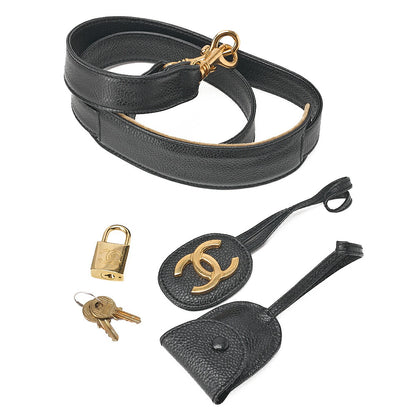 シャネル キャビアスキン ココマーク 2WAY ショルダーバッグ ボストン 黒 ゴールド金具 中古品