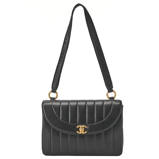 CHANEL Mademoiselle Round Flap Turnlock Shoulder Lambskin Black Gold-Tone Hardware, Pre-Owned