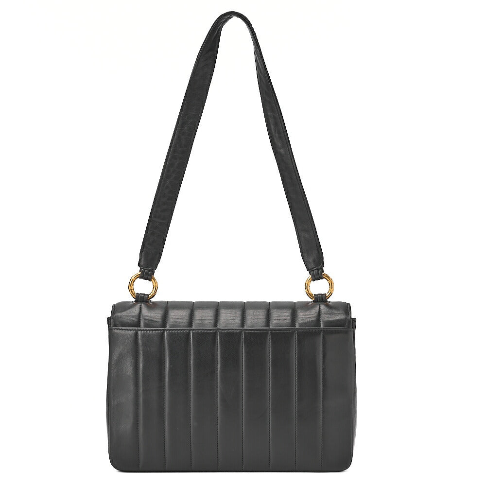 CHANEL マドモアゼル ラウンド フラップ ターンロック ショルダーバッグ ラムスキン ブラック ゴールド金具、中古品
